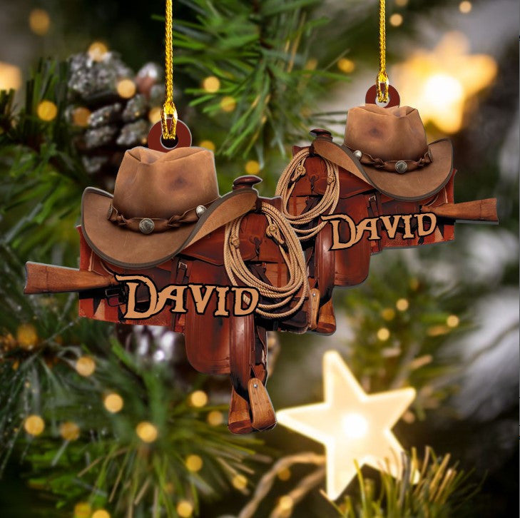 Christmas Version Horse Saddle Personalized Acrylic Ornament for Cowgirl and Cowboy