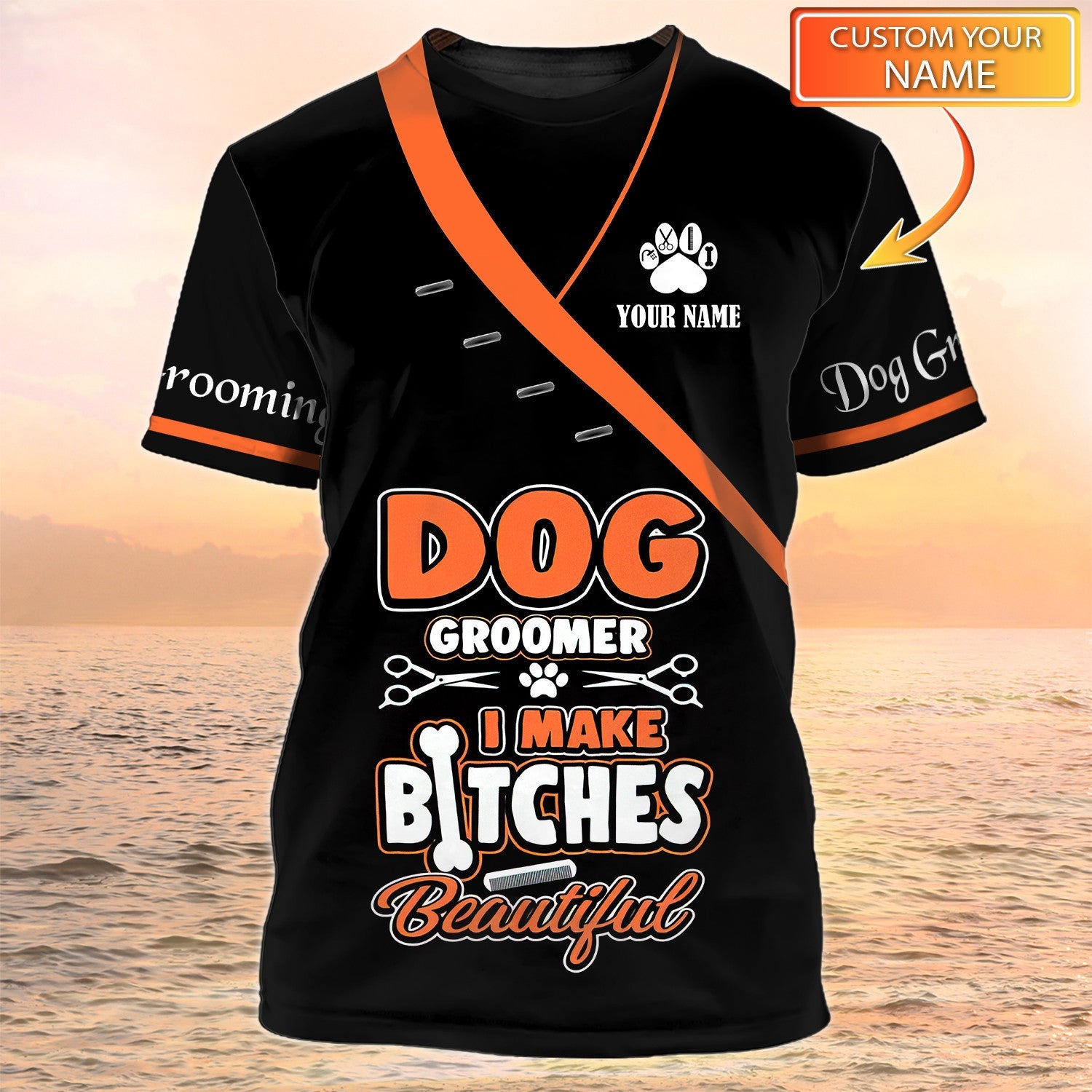 Dog Groomer Shirts I Make Bitches Beautiful Pet Groomer Uniform Salon Pet Personalized Name 3D Tshirt Black