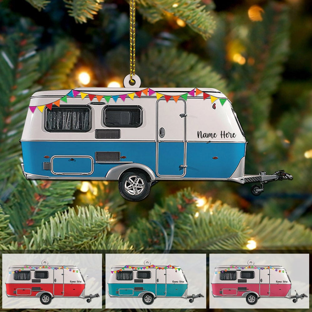 Personalized Camping Ornament Caravan Camper Shaped Acrylic Ornament Two Sides Hg98