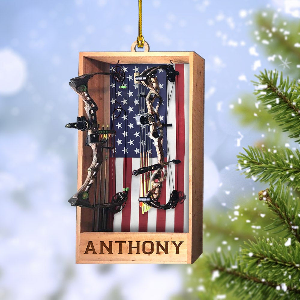 Personalized Archery Hunting American Flag Ornament Acrylic Hunting Ornament for Hunting Lover/ Hunters