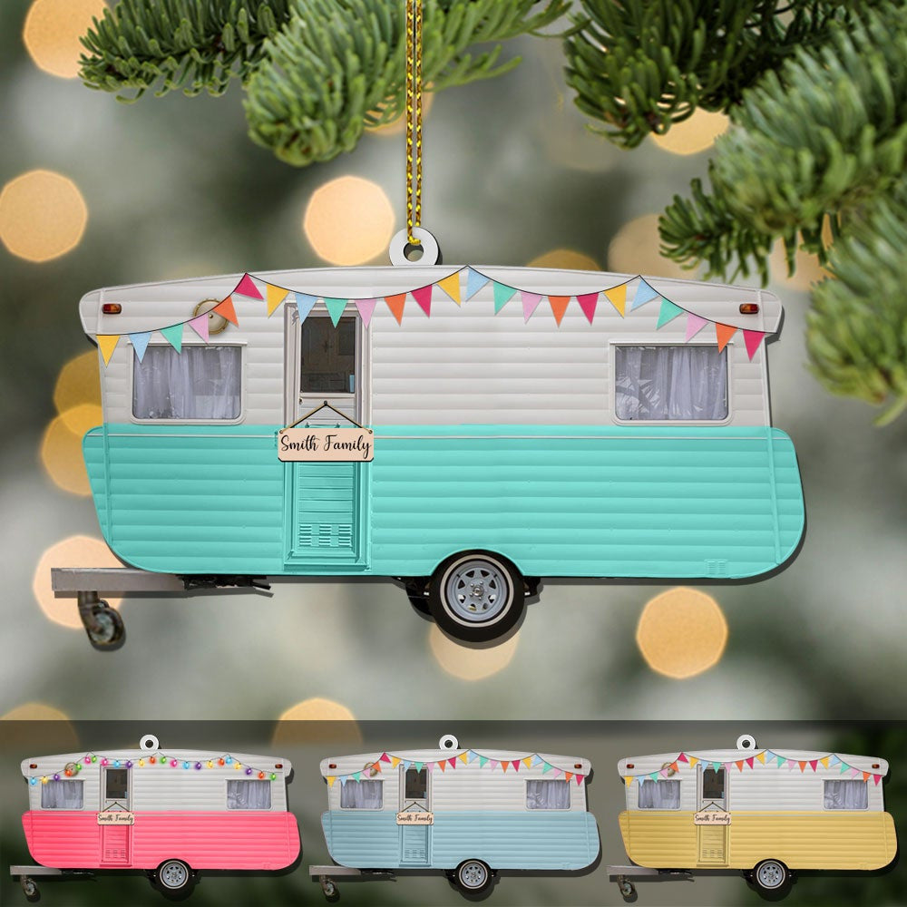 Personalized Camping Family Christmas Ornament Caravan Camper Shaped Acrylic Ornament Two Sides
