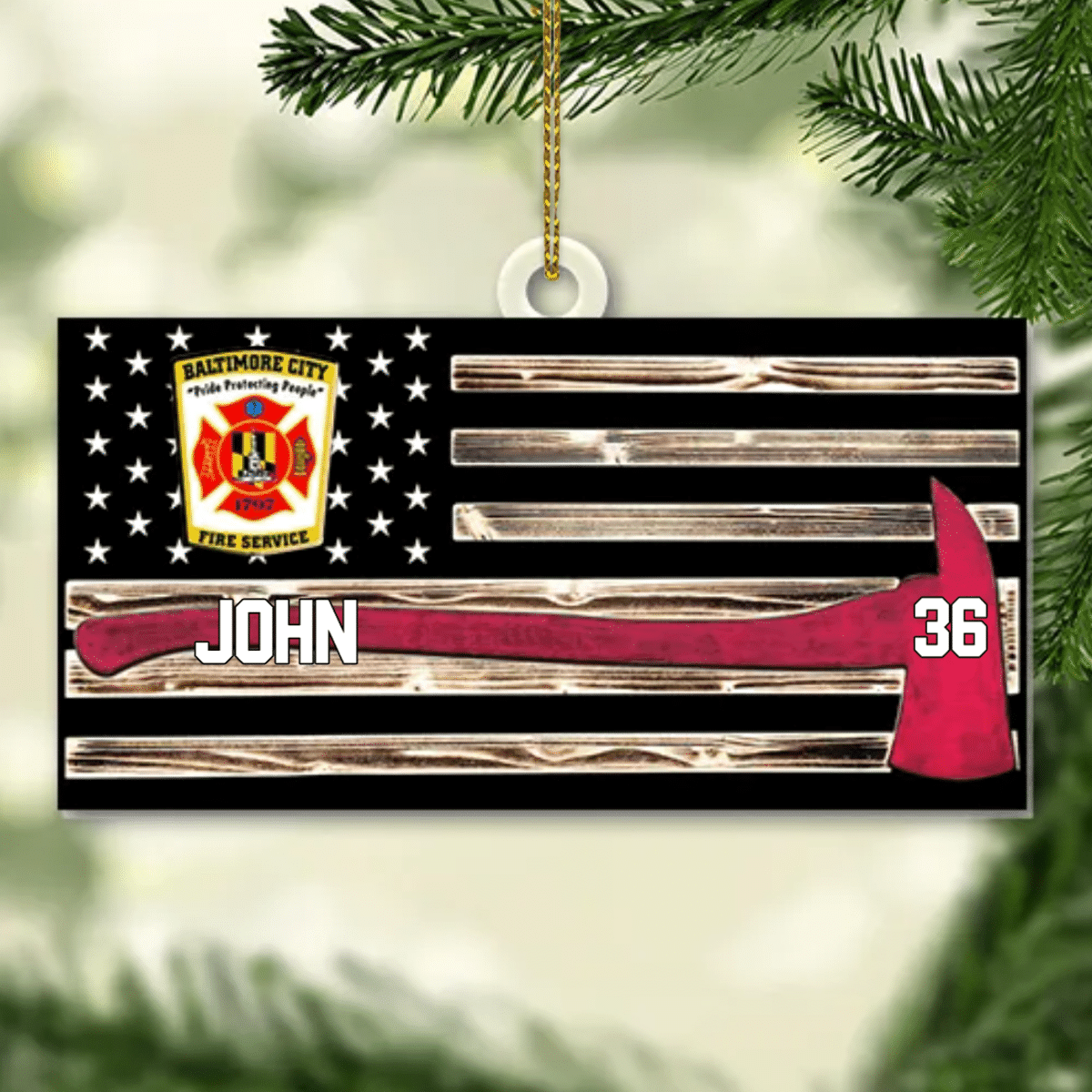 Personalized Firefighter Us Flag Ornament Firefighter American Flag Logo Cut Shaped Acrylic Ornament Two Sides M0402