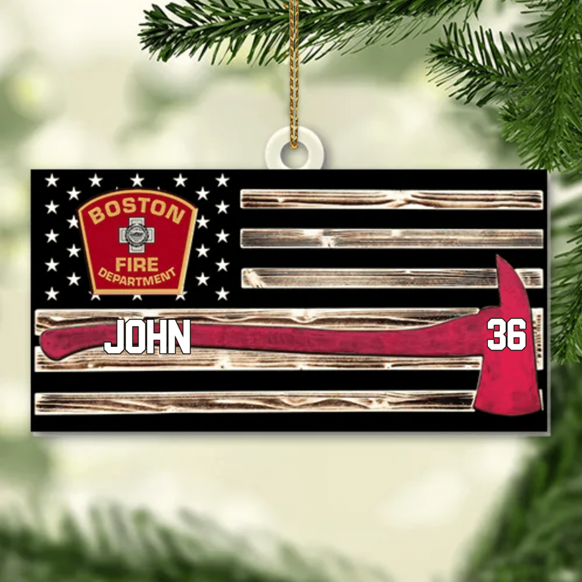 Personalized Firefighter Us Flag Ornament Firefighter American Flag Logo Cut Shaped Acrylic Ornament Two Sides M0402