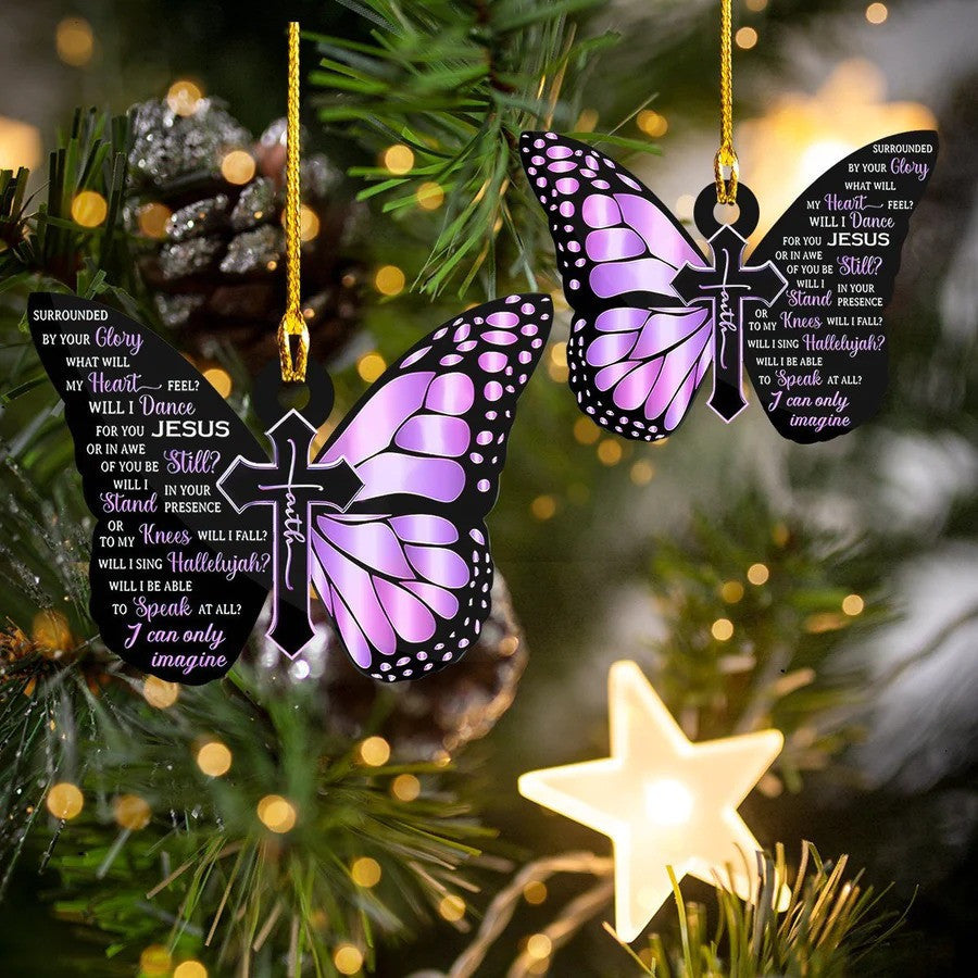 Customized Butterfly with Cross Faith Ornament Jesus Acrylic Butterfly Ornament