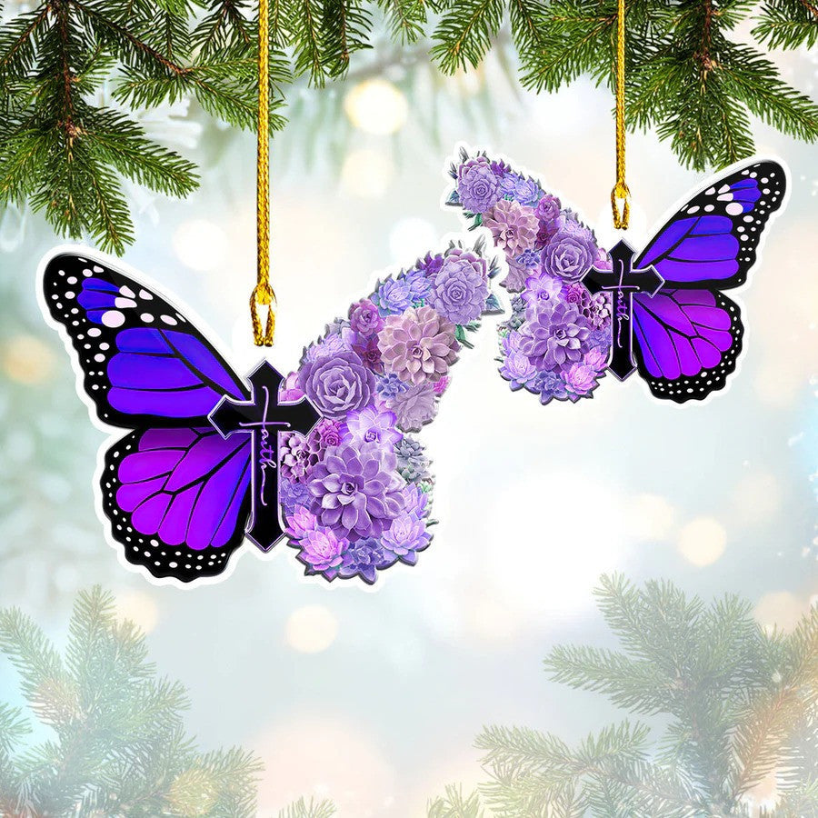 Customized Butterfly with Cross Faith Ornament Jesus Acrylic Butterfly Ornament