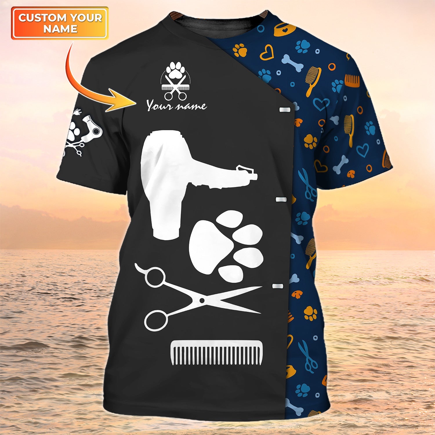 Paw Dog Groomer T Shirt Grooming Tools Custom Shirts Pet Salon Uniform