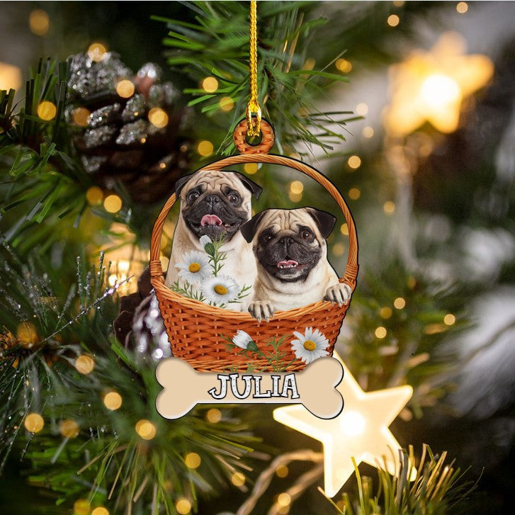 Pug in Basket Custom Shaped Acrylic Ornament for Pug Lover/ Gift for Dogmom