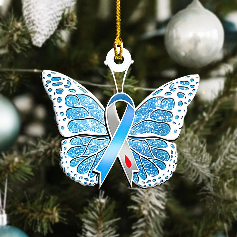 Diabetes Butterfly Ribbon Ornament Custom Shaped Acrylic Diabetes Ornament