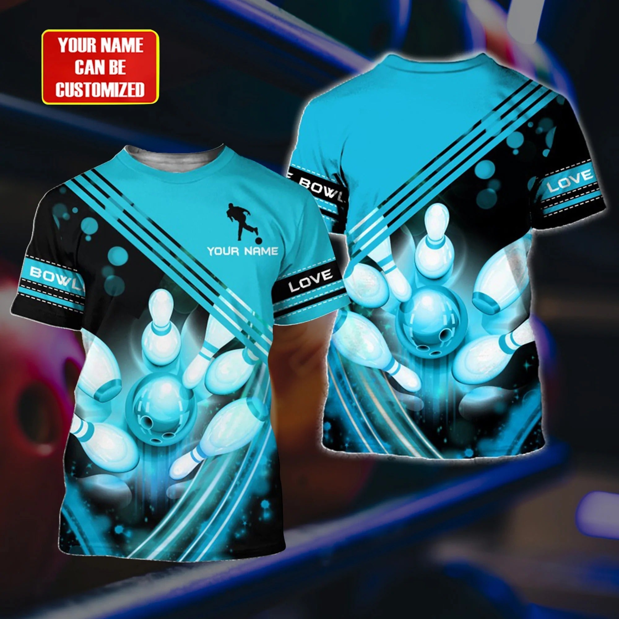 Custom Blue T Shirt For Bowling Lover/ Sublimation Bowling On Tshirt/ Bowling Gift For Her Him