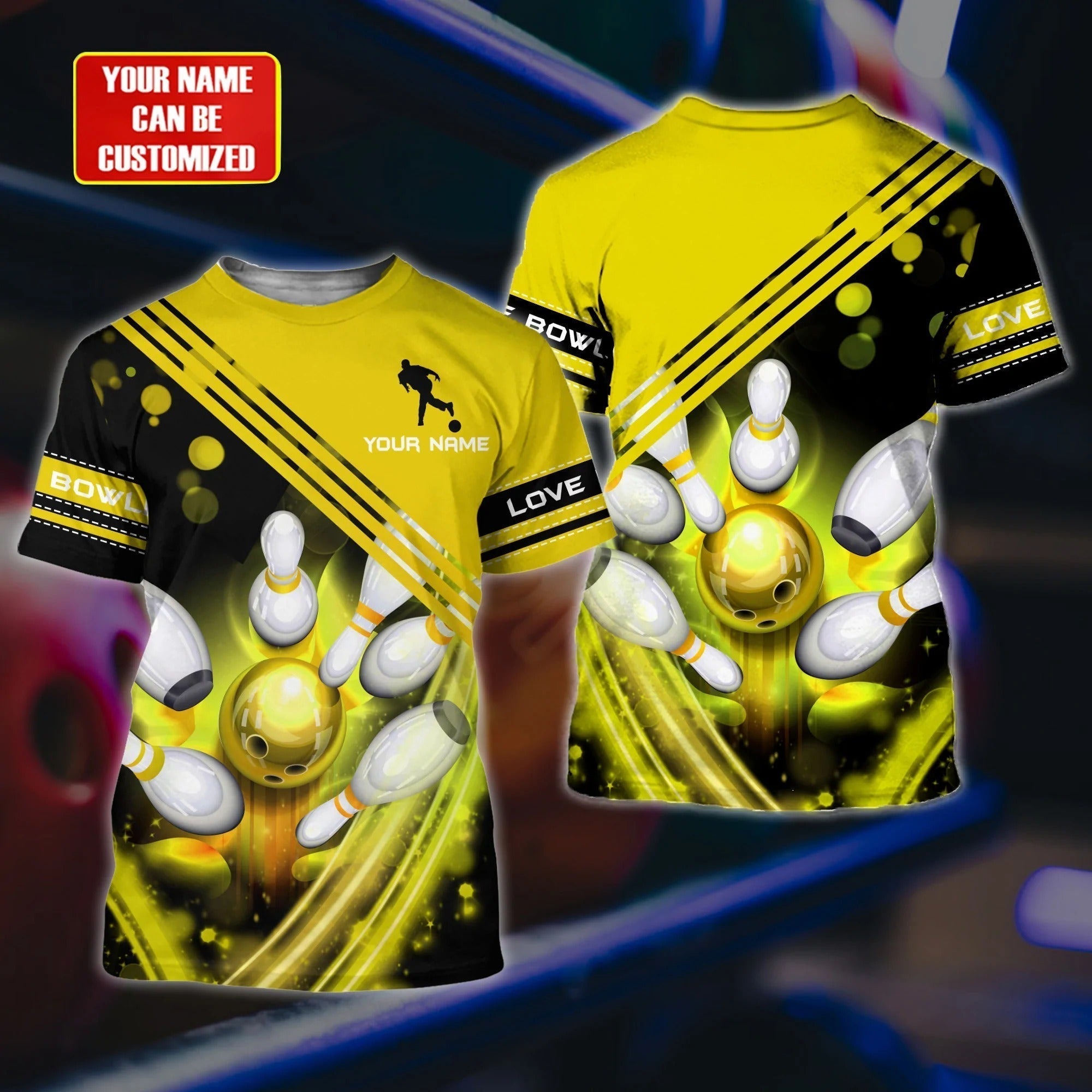 Custom 3D All Over Print Yellow Bowling Unisex Premium Shirt/ Bowling Team Uniform/ Gift For Bowling Member