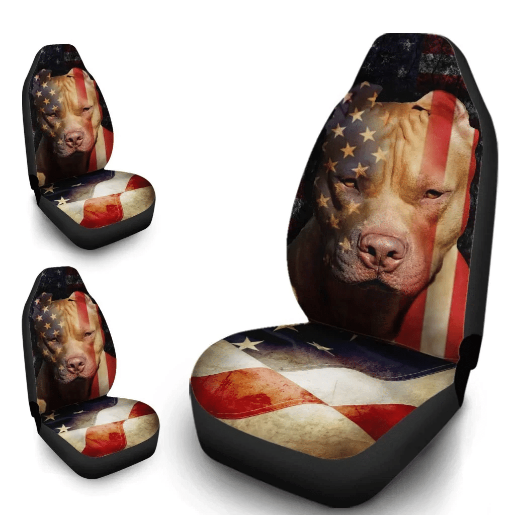 Coolest Pitbull Dog Car Seat Covers Custom American Flag Car Accessories