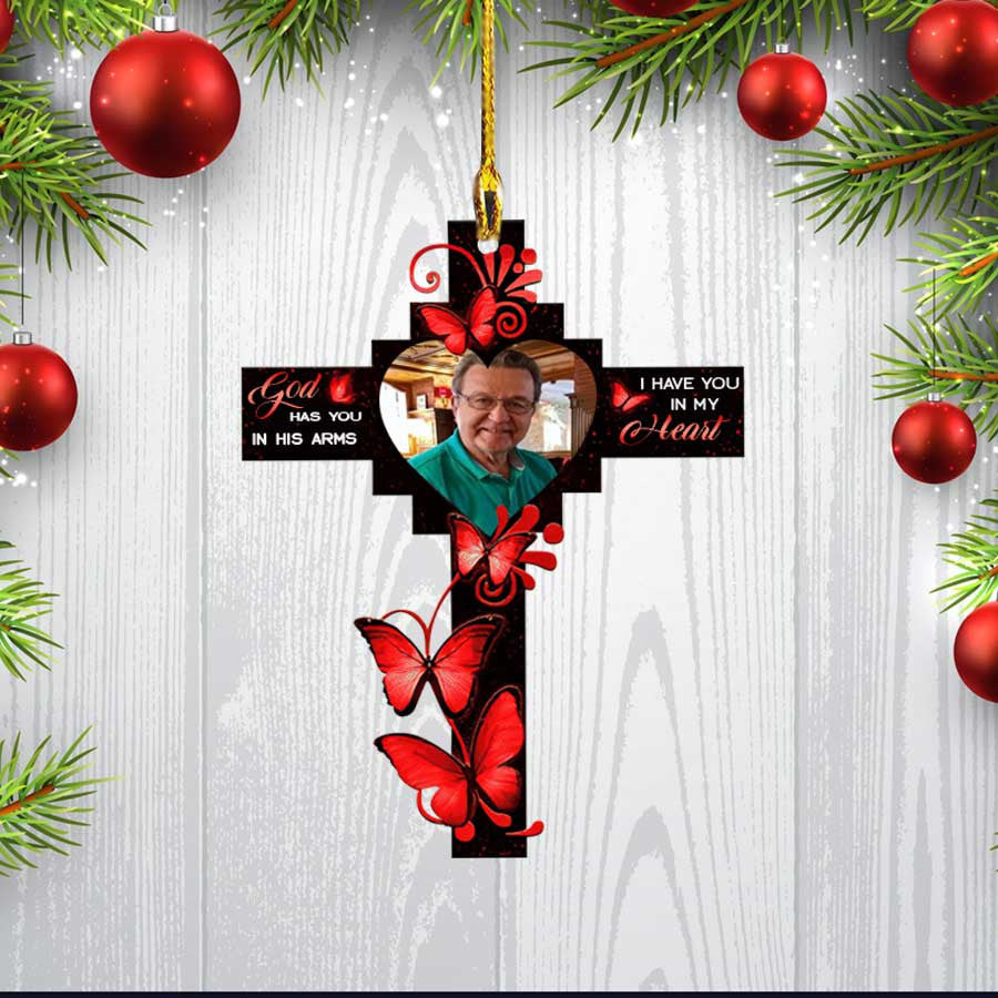 Personalized Christmas God has you in his arms Memorial Gift Butterfly Cross Ornament Acrylic