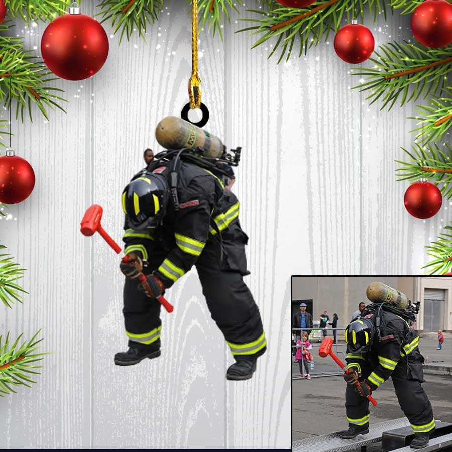Custom Photo Firefighter Christmas Ornament/ Flat Acrylic Ornament for Firefighter Dad/ Fireman