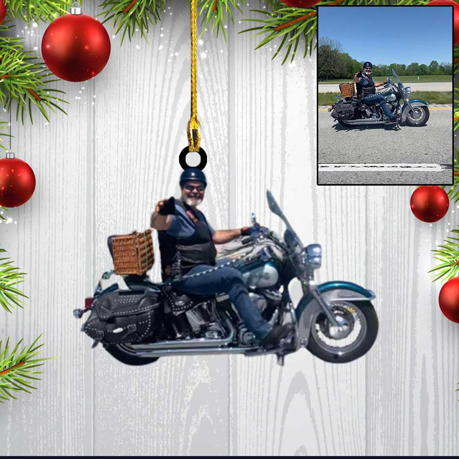 Custom Photo Biker Acrylic Ornament for Biker Lovers/ Christmas Biker Ornament for Him/ Her