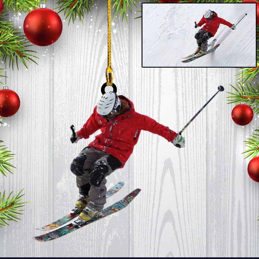 Custom Photo Skiing Ornament/ Custom Shaped Acrylic Ornament for Skiing Lovers Gift for Son and Daughter