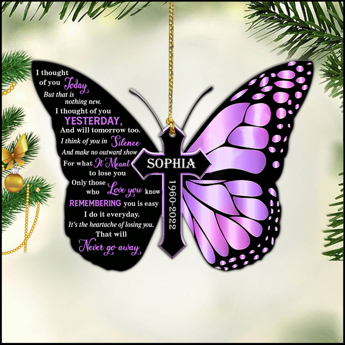 I Thought Of You Today Butterfly Memorial Personalized Wood Ornament