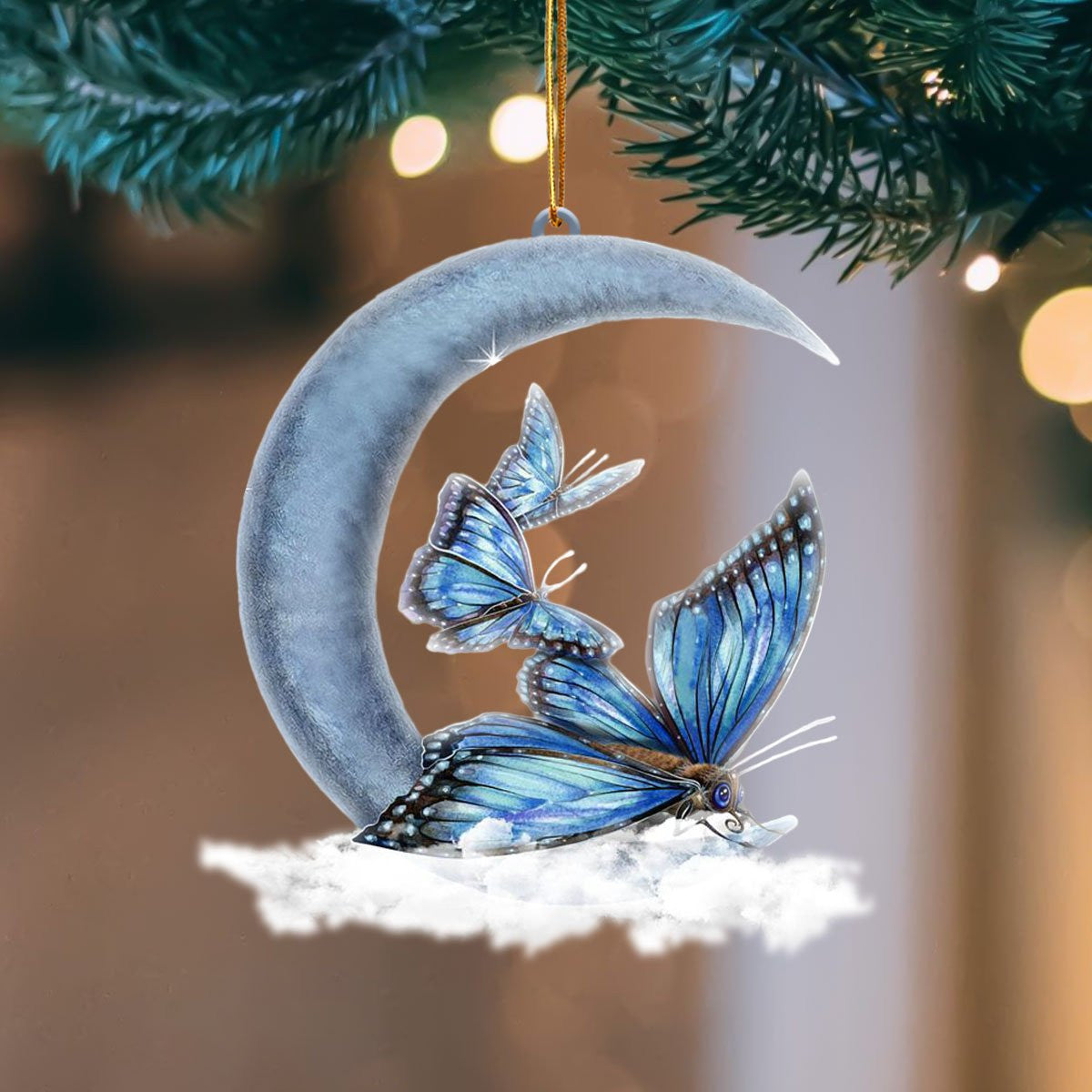 Butterfly Blue Moon Hanging Flat Acrylic Ornament