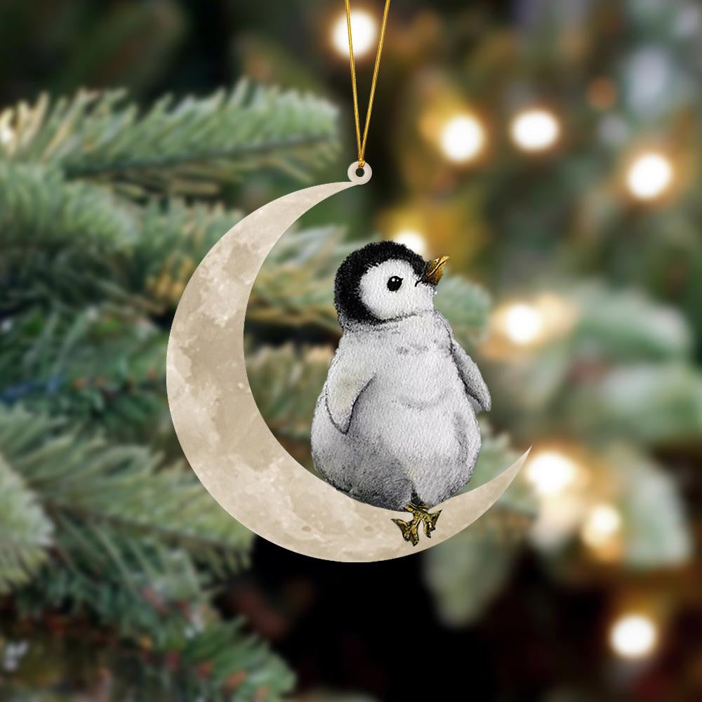 Penguin Sits On The Moon Hanging Flat Acrylic Ornament