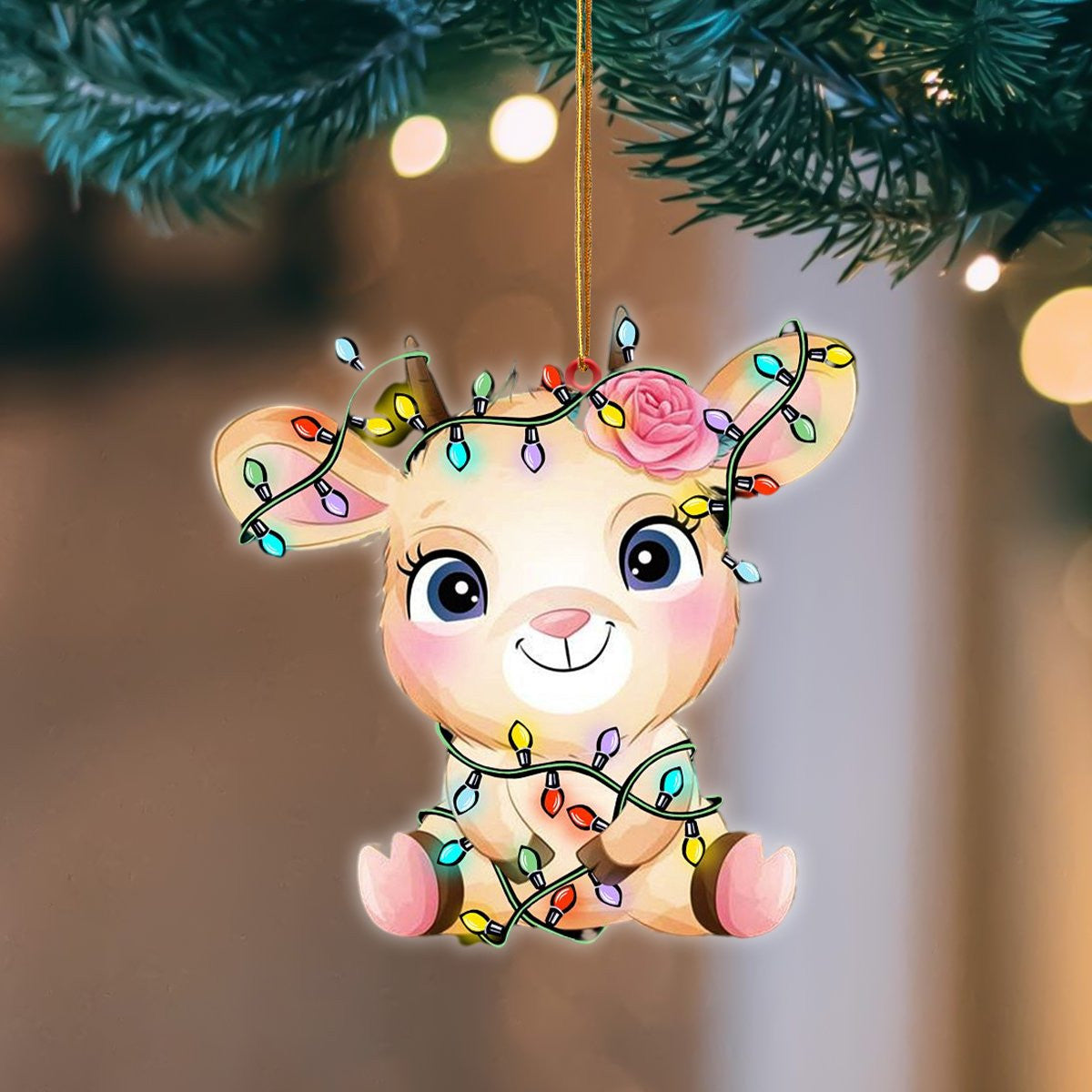 Goat Christmas Light Hanging Flat Acrylic Ornament
