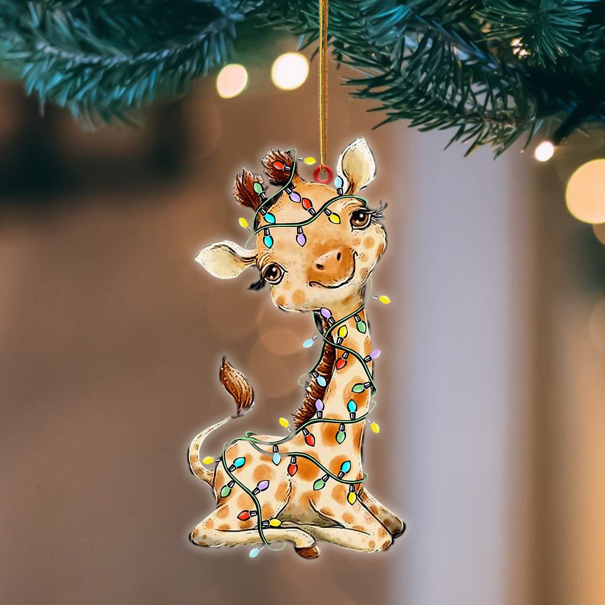 Giraffe Christmas Light Hanging Flat Acrylic Ornament