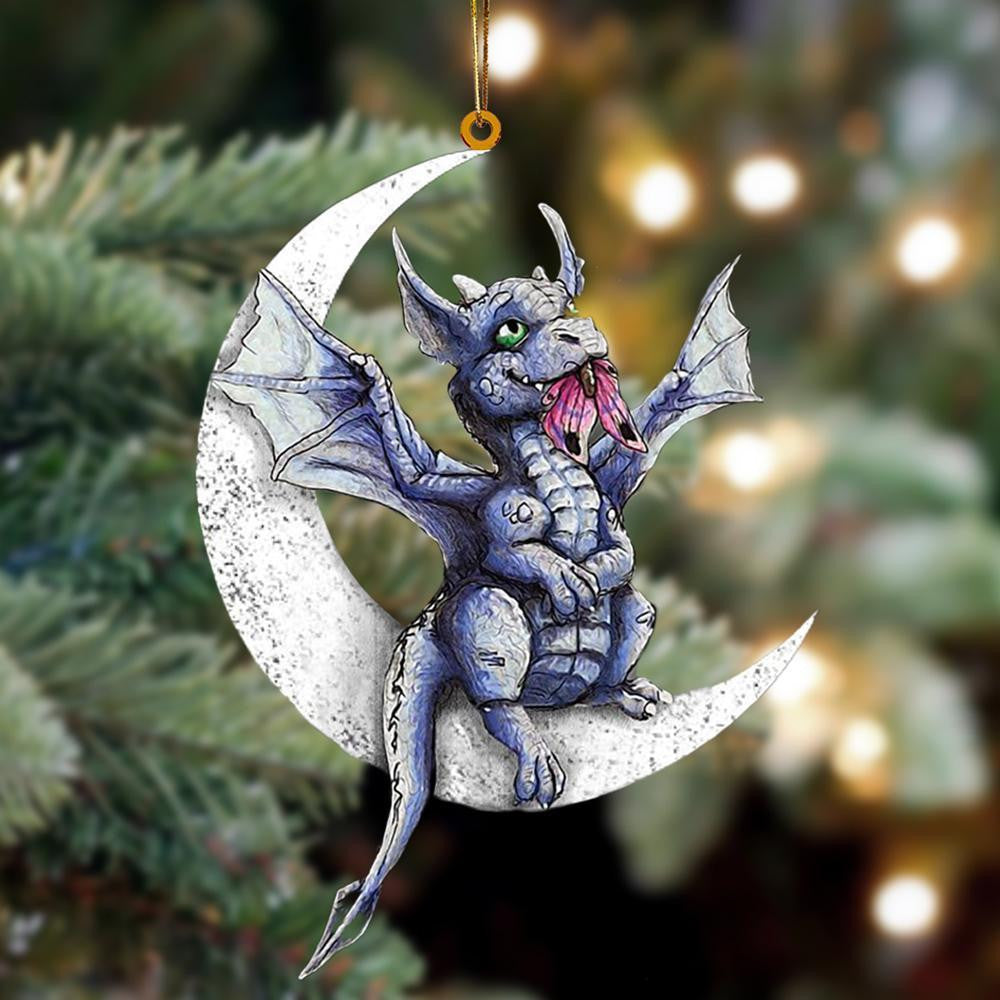 Dragon Sits On The Moon Hanging Flat Acrylic Ornament