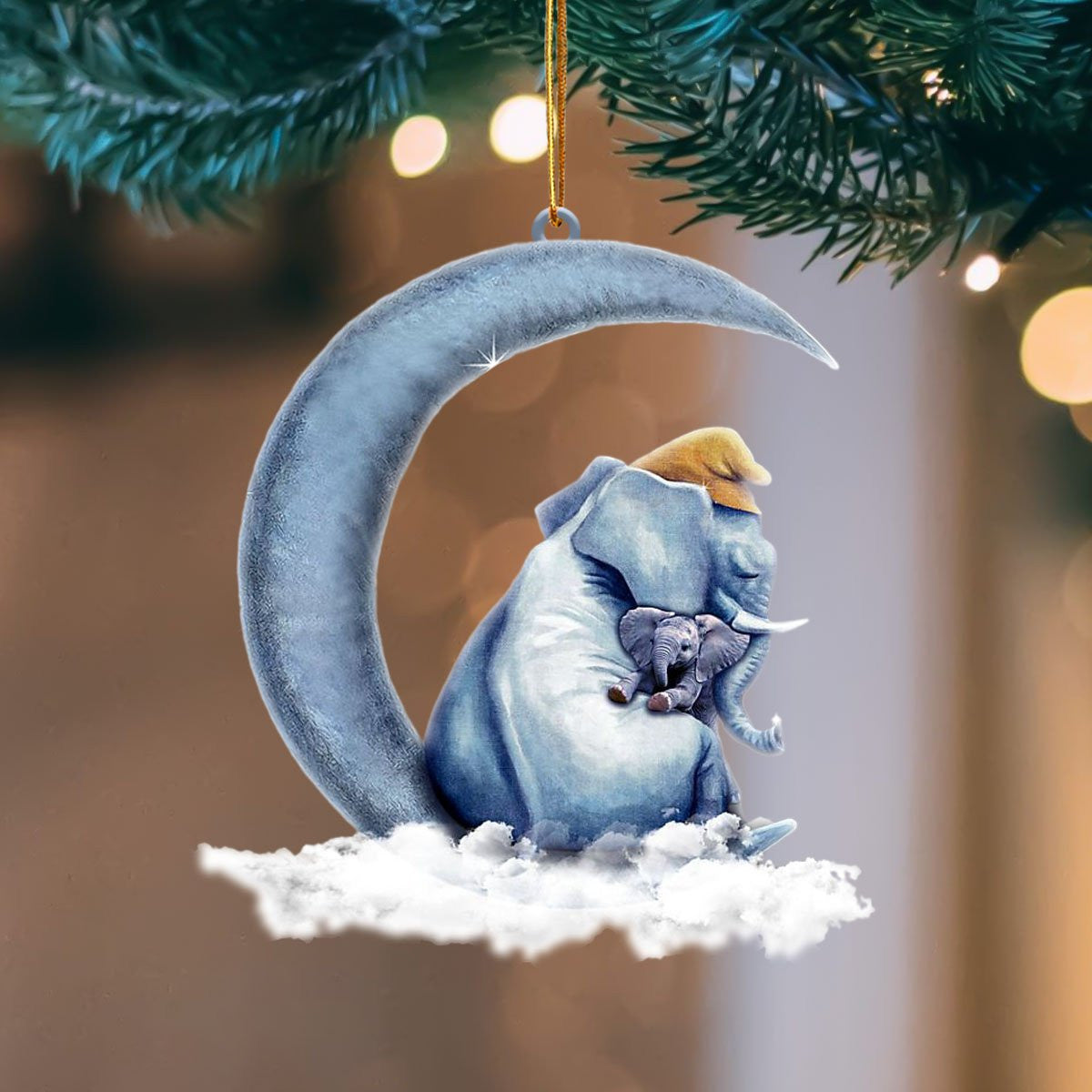 Elephant Blue Moon Hanging Flat Acrylic Ornament