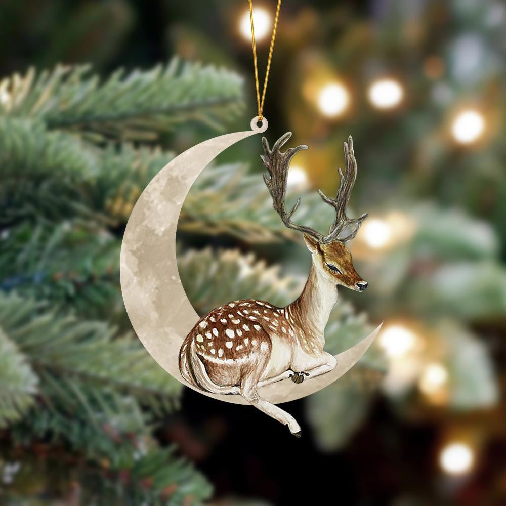 Deer Sits On The Moon Hanging Flat Acrylic Ornament
