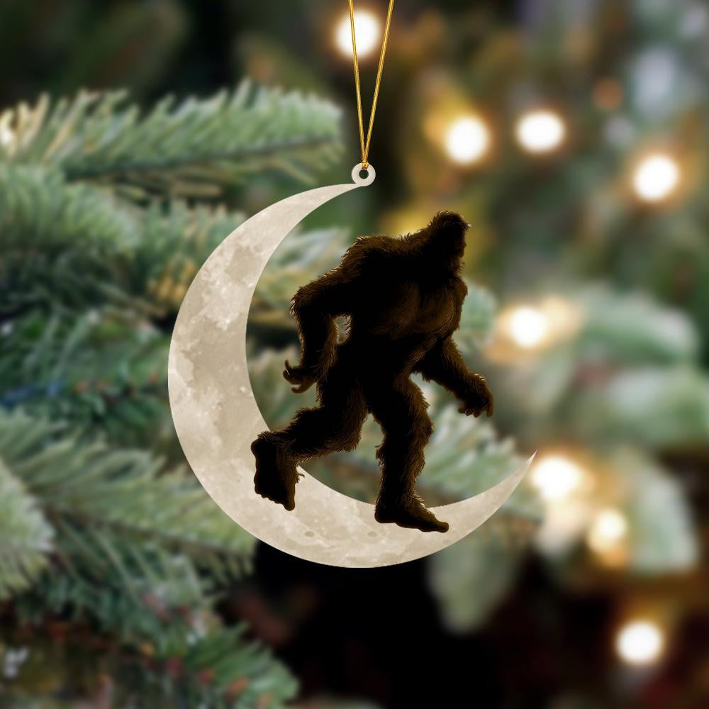 Bigfoot Sasquatch Sits On The Moon Hanging Flat Acrylic Ornament