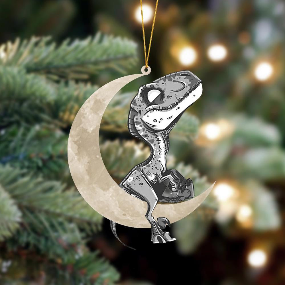 Dinosaur Sits On The Moon Hanging Flat Acrylic Ornament
