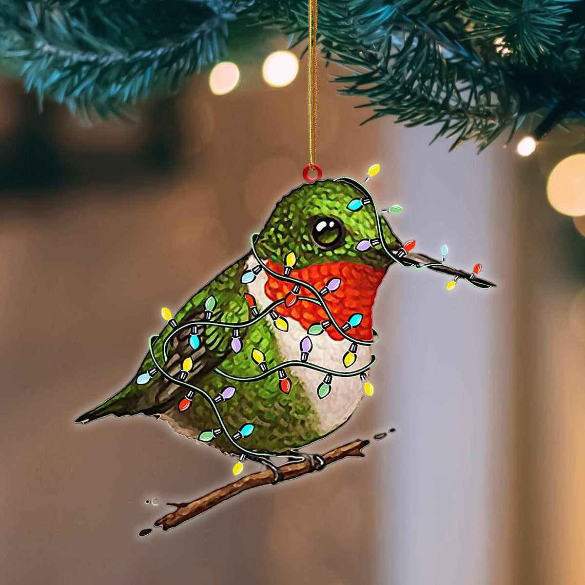 Hummingbird Christmas Light Hanging Flat Acrylic Ornament