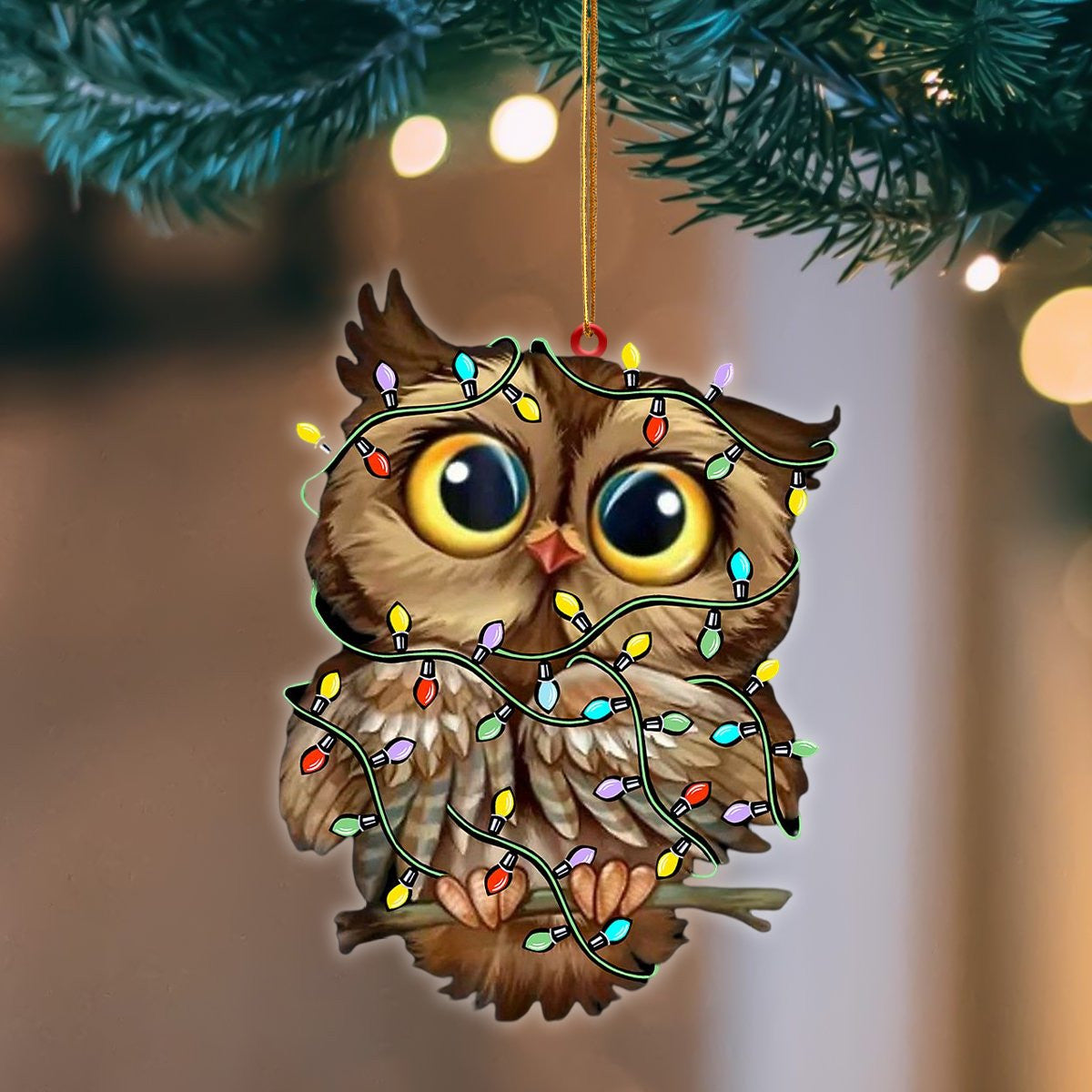 Owl Christmas Light Hanging Flat Acrylic Ornament