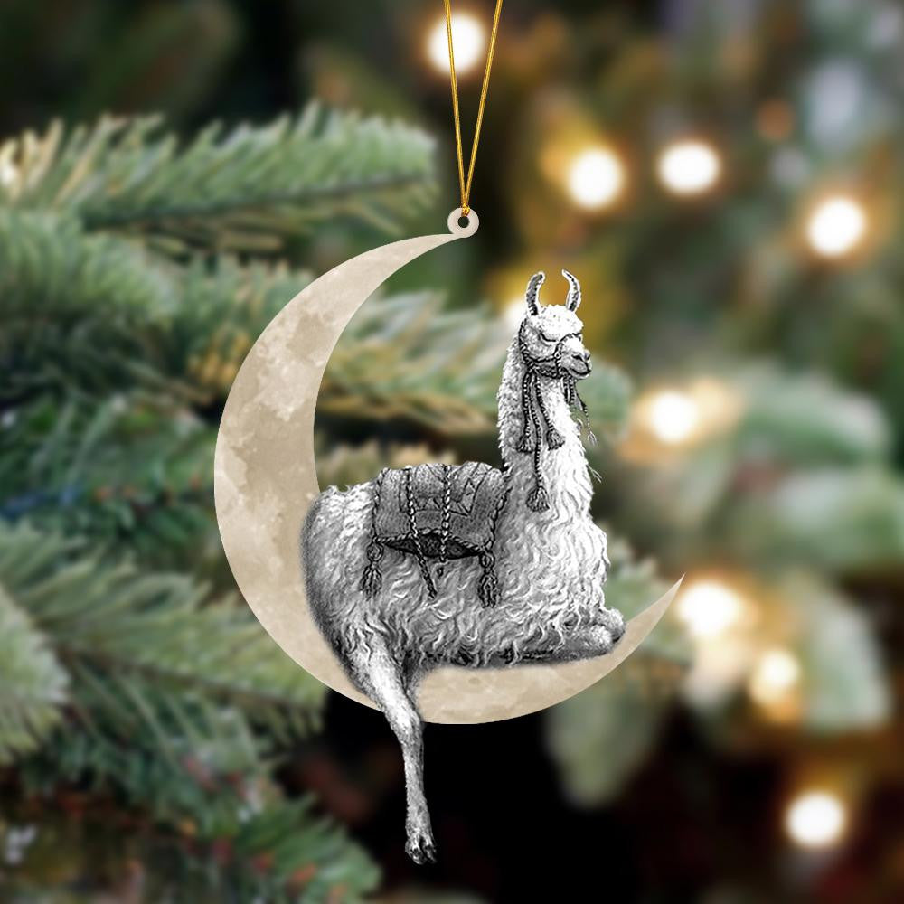Llama Sits On The Moon Hanging Flat Acrylic Ornament