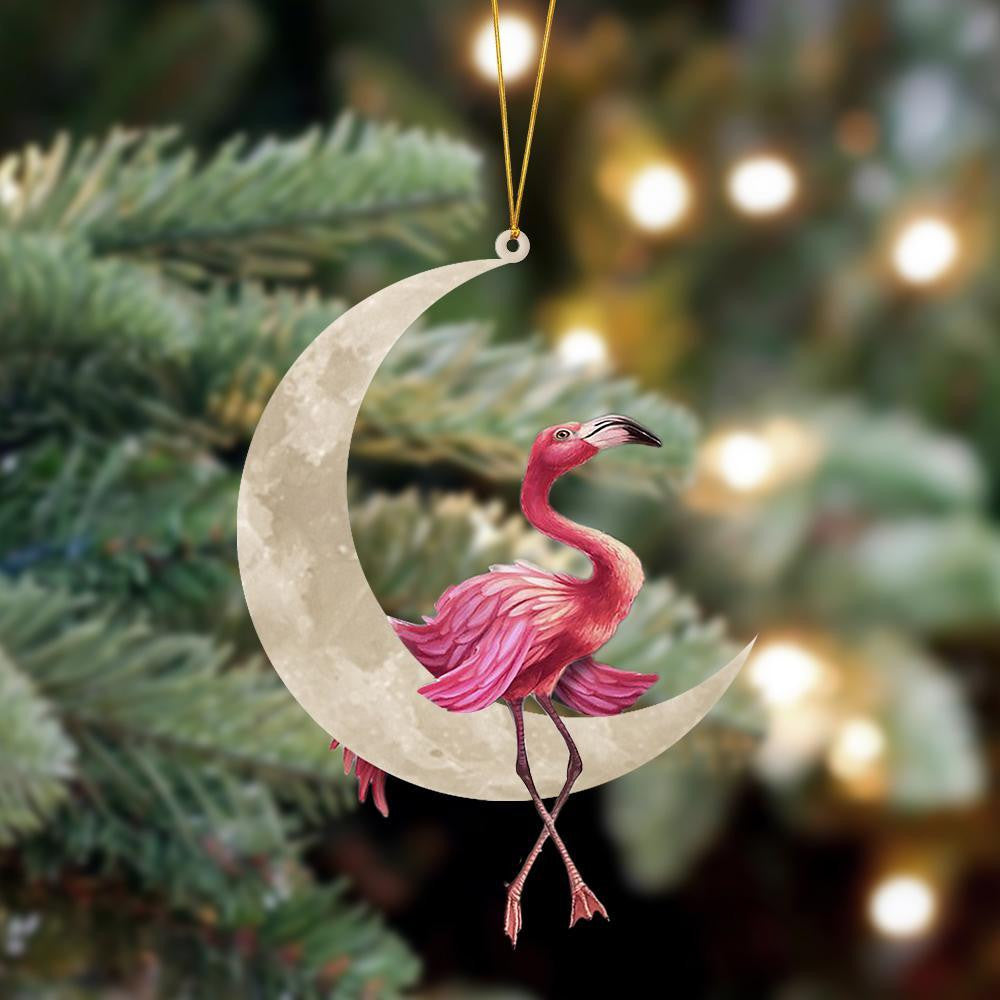 Flamingo Sits On The Moon Hanging Flat Acrylic Ornament