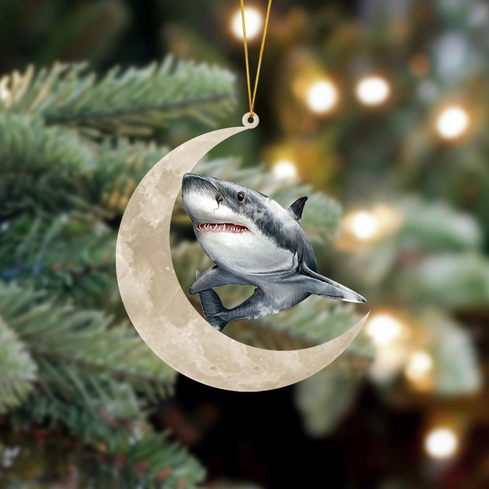 Shark Sits On The Moon Hanging Flat Acrylic Ornament