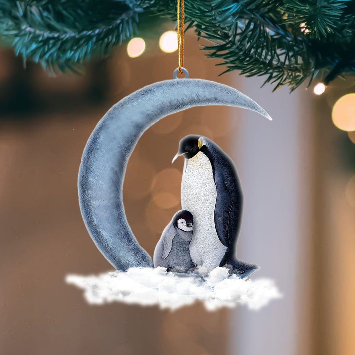 Penguin Blue Moon Hanging Flat Acrylic Ornament