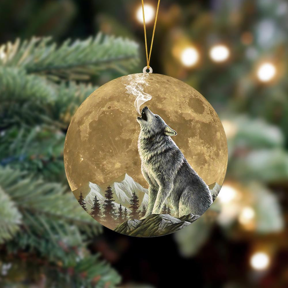 Wolf 2 Sits On The Moon Hanging Flat Acrylic Ornament