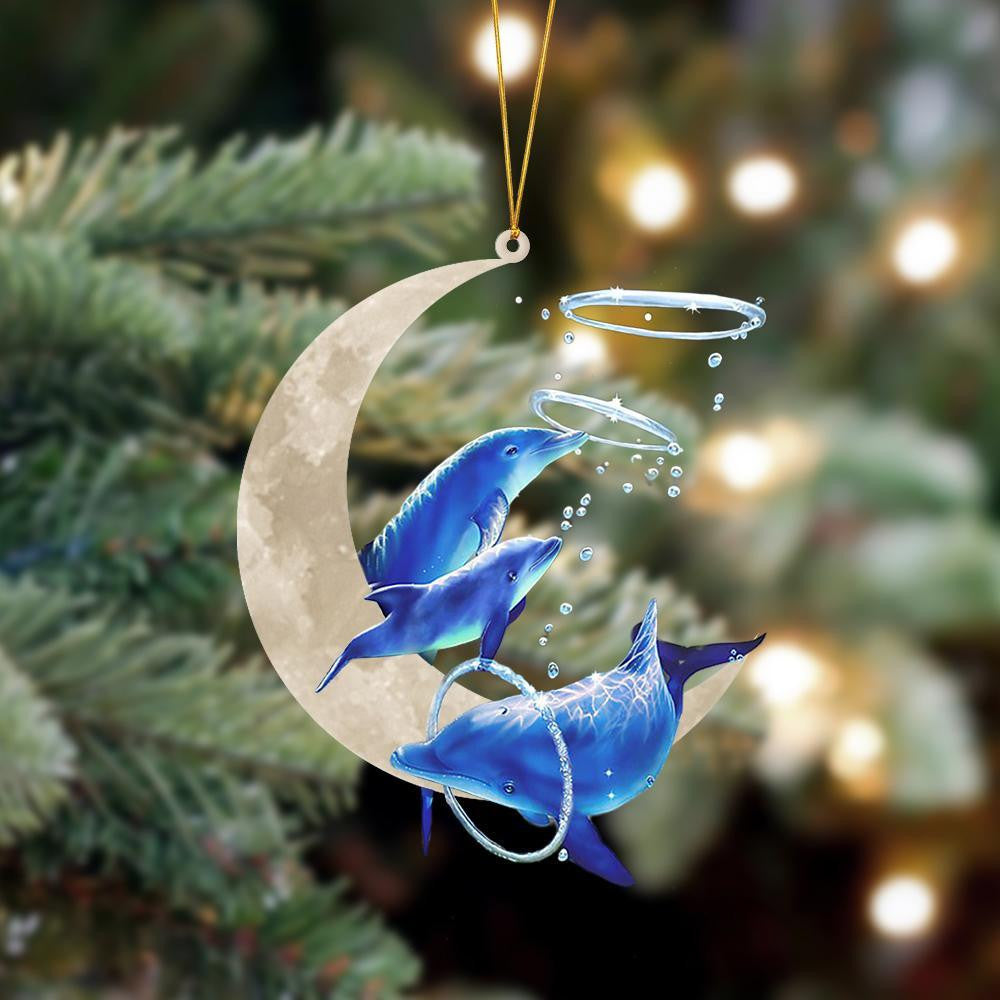 Dolphin Sits On The Moon Hanging Flat Acrylic Ornament