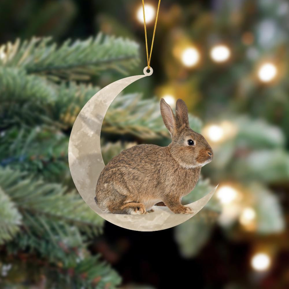 Rabbit Bunny Sits On The Moon Hanging Flat Acrylic Ornament