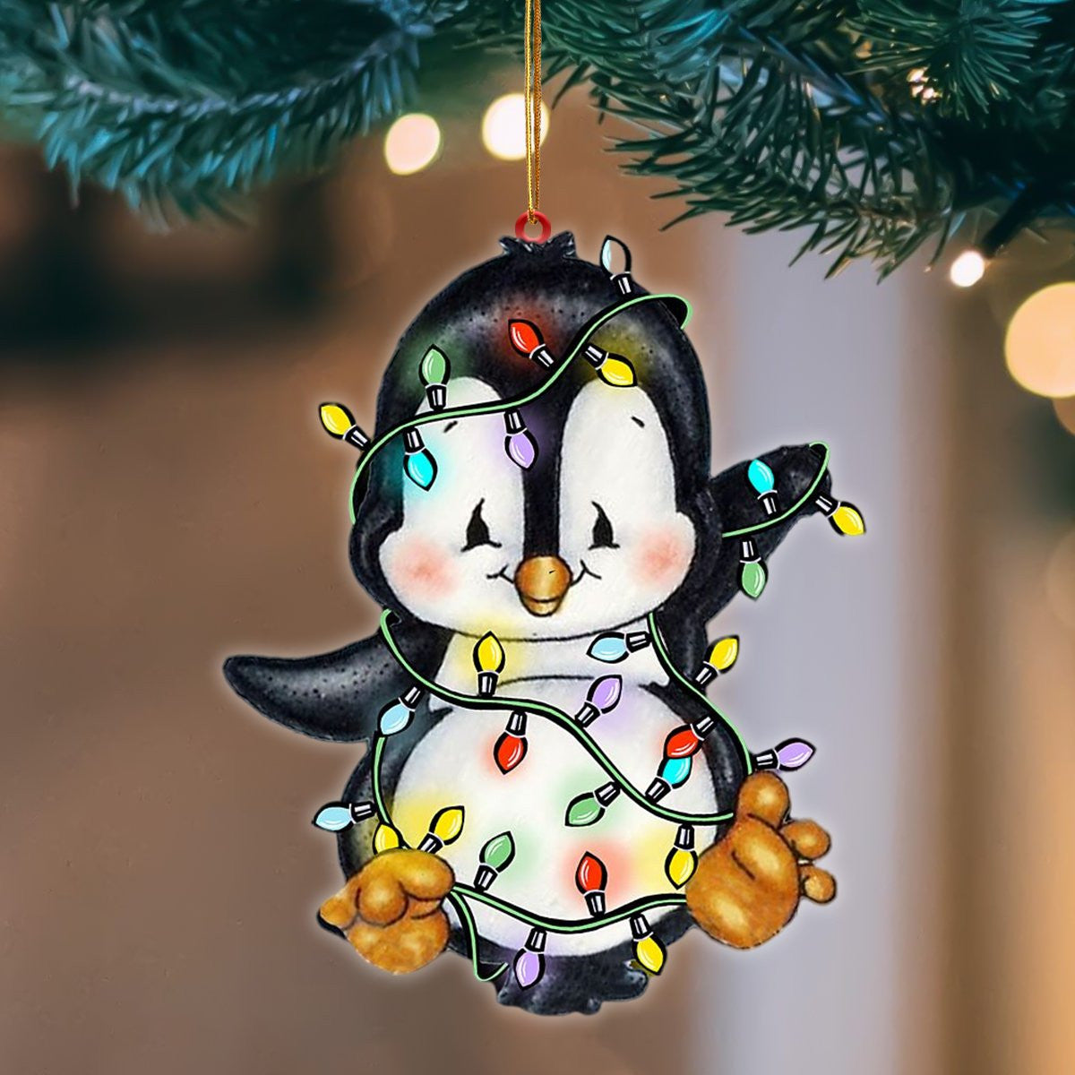 Penguin Christmas Light Hanging Flat Acrylic Ornament