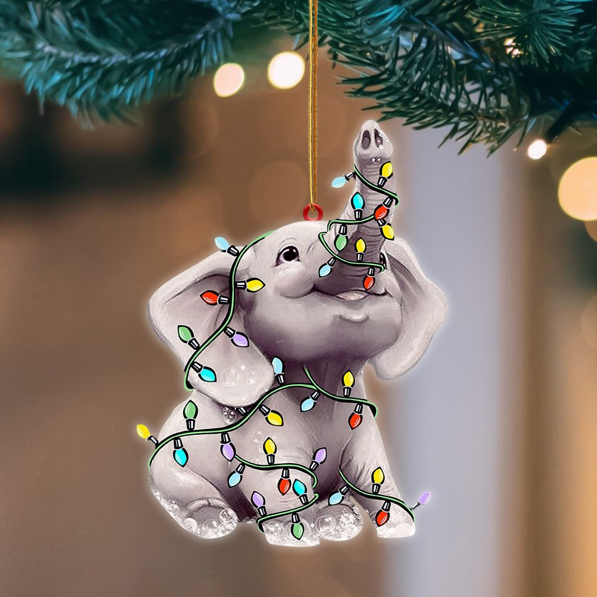 Elephant Christmas Light Hanging Flat Acrylic Ornament