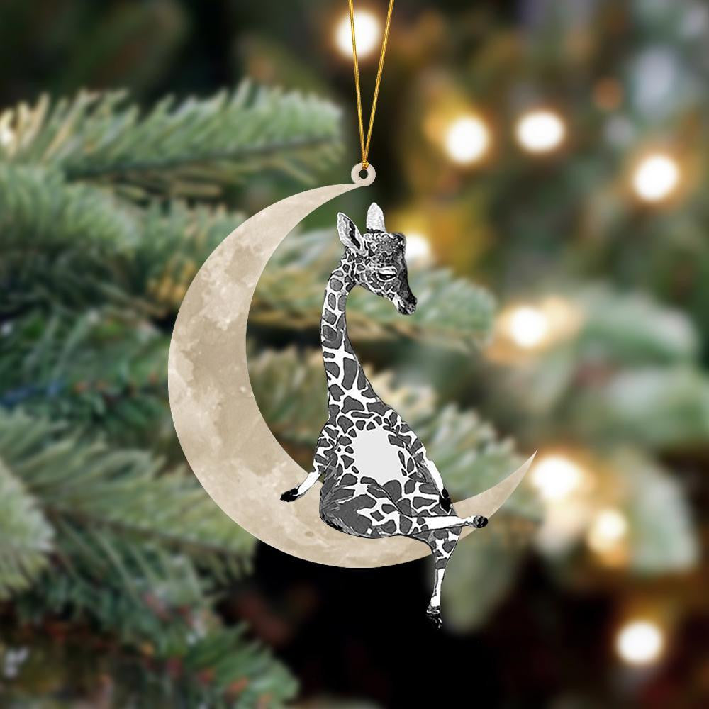 Giraffe Sits On The Moon Hanging Flat Acrylic Ornament