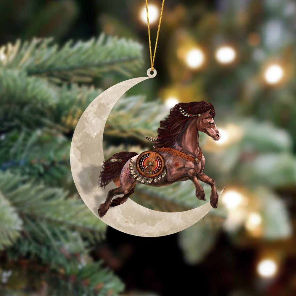 Native Horse Sits On The Moon Hanging Flat Acrylic Ornament