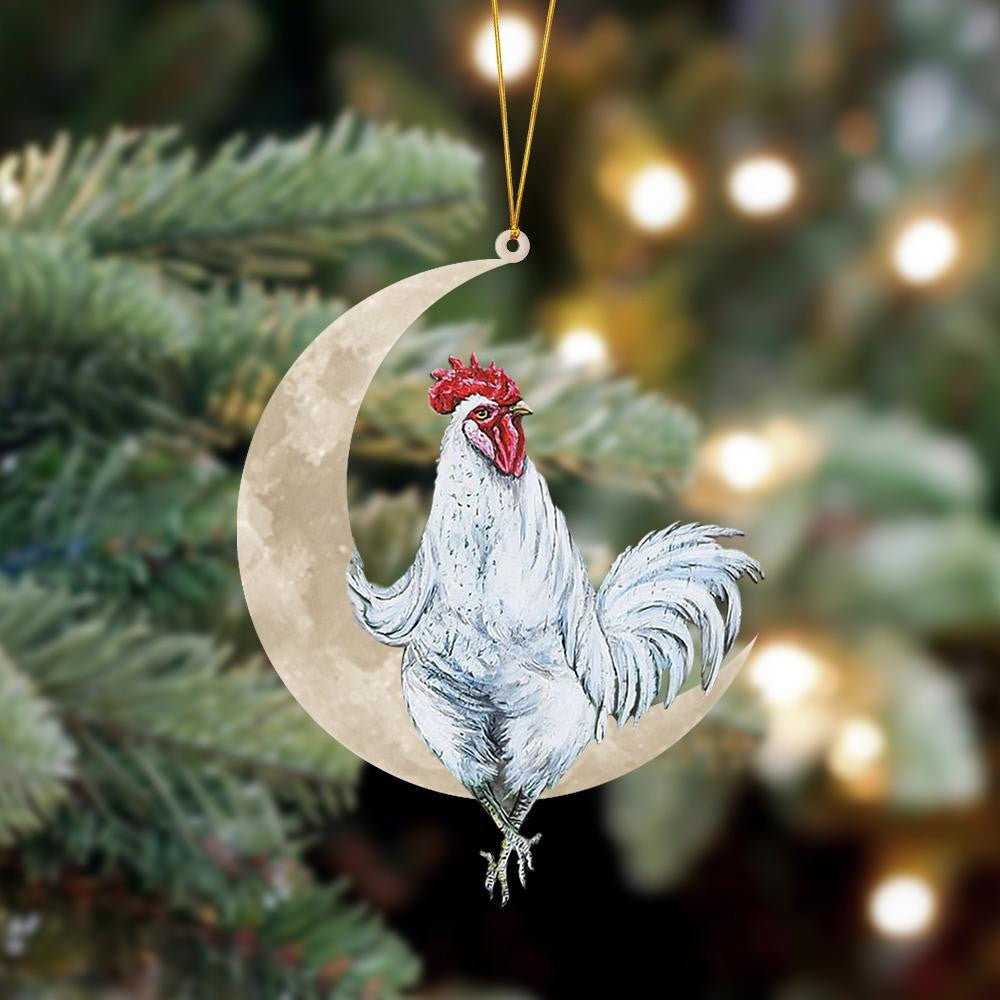 Chicken Sits On The Moon Hanging Flat Acrylic Ornament
