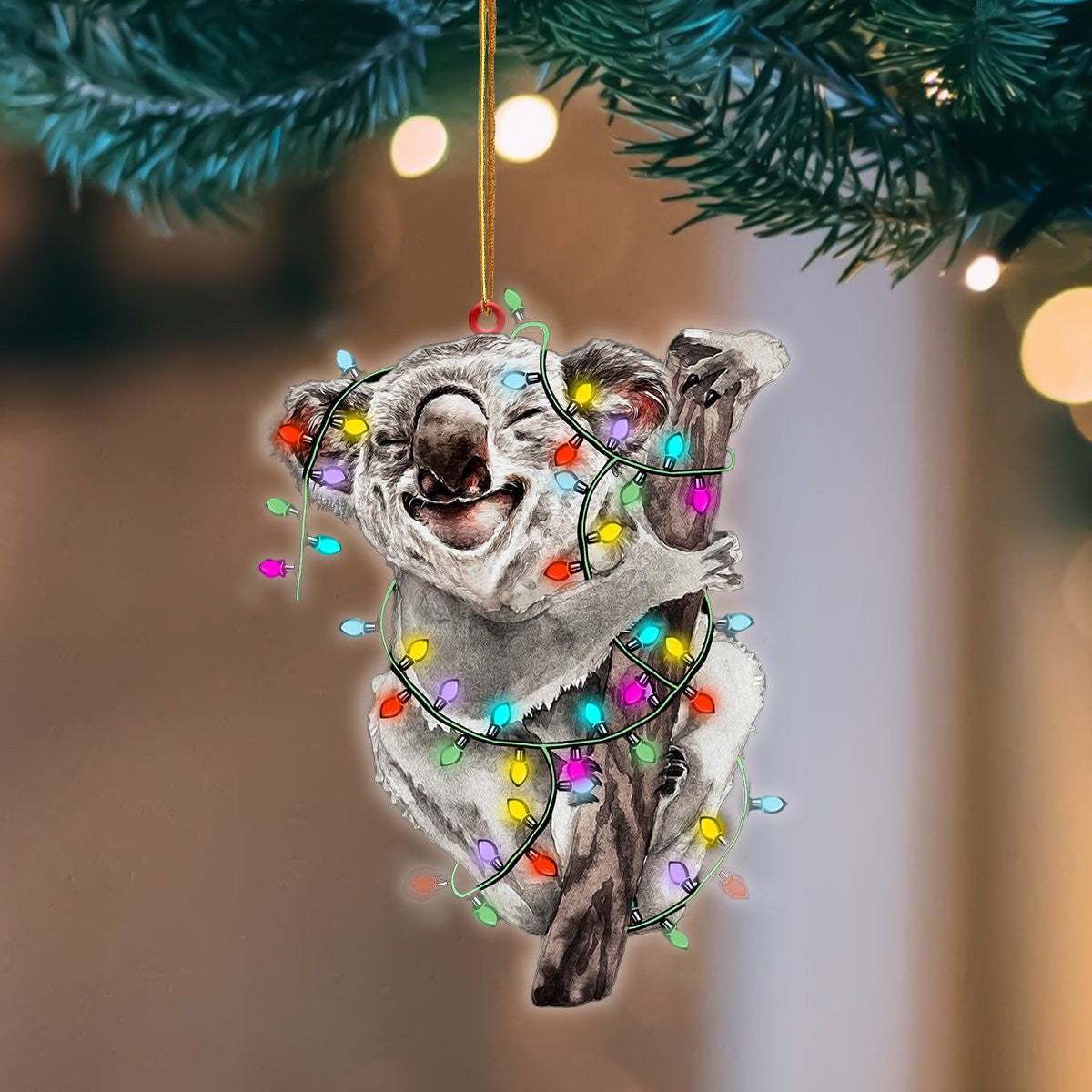 Koala Christmas Light Hanging Flat Acrylic Ornament