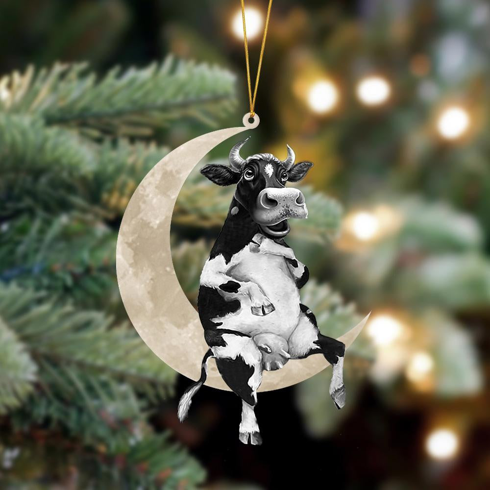 Cow Sits On The Moon Hanging Flat Acrylic Ornament