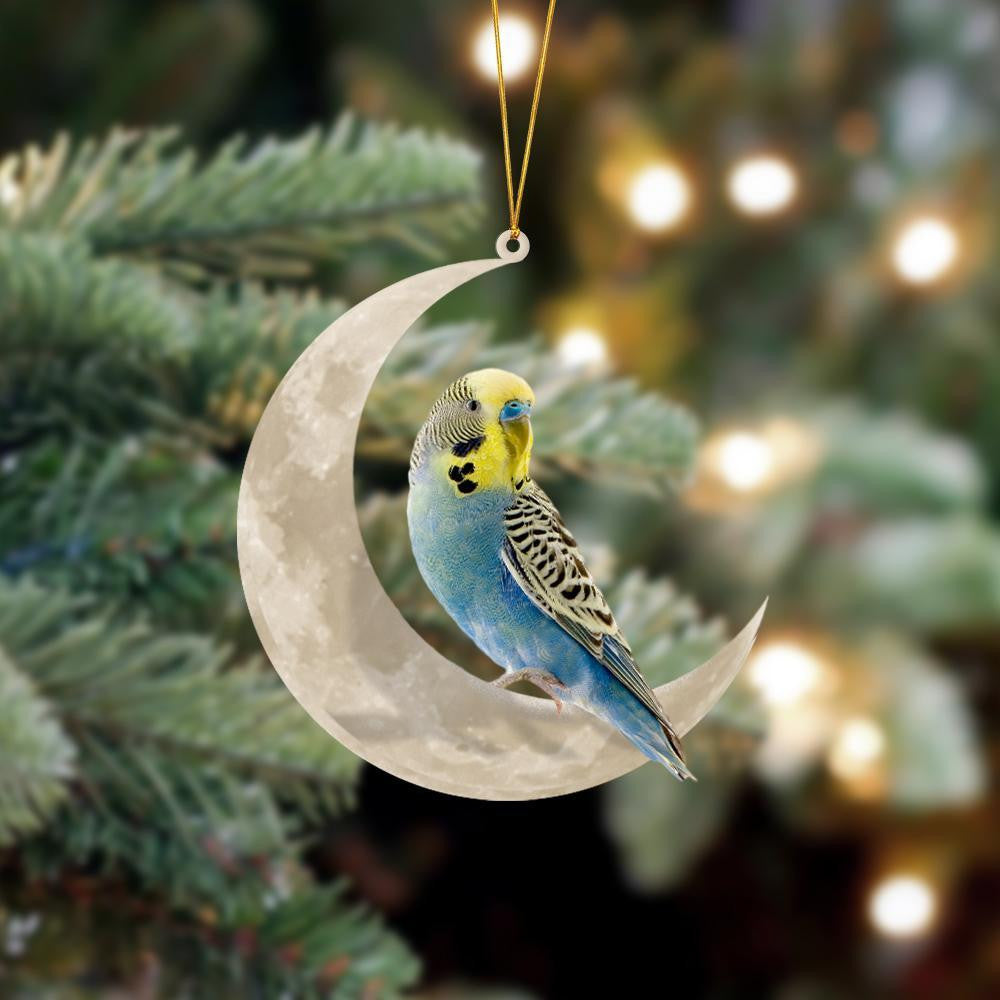 Budgie Bird Sits On The Moon Hanging Flat Acrylic Ornament