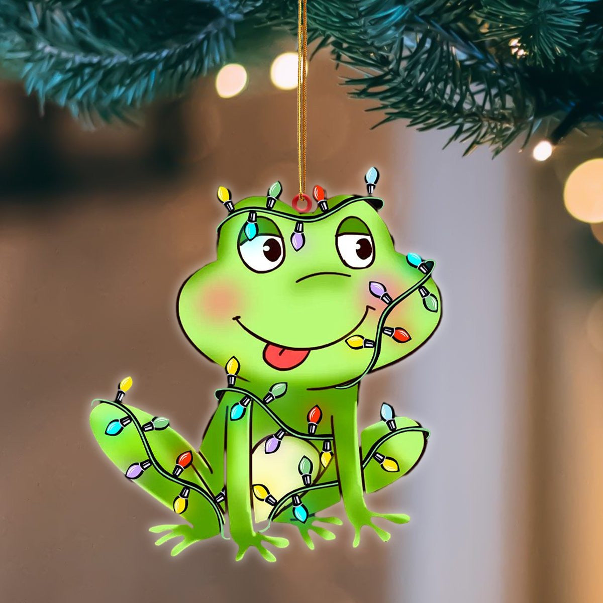 Frog Christmas Light Hanging Flat Acrylic Ornament