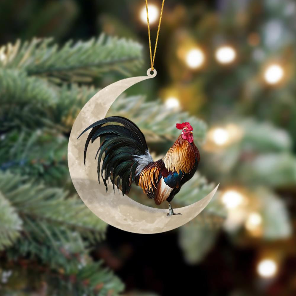 Rooster Sits On The Moon Hanging Flat Acrylic Ornament