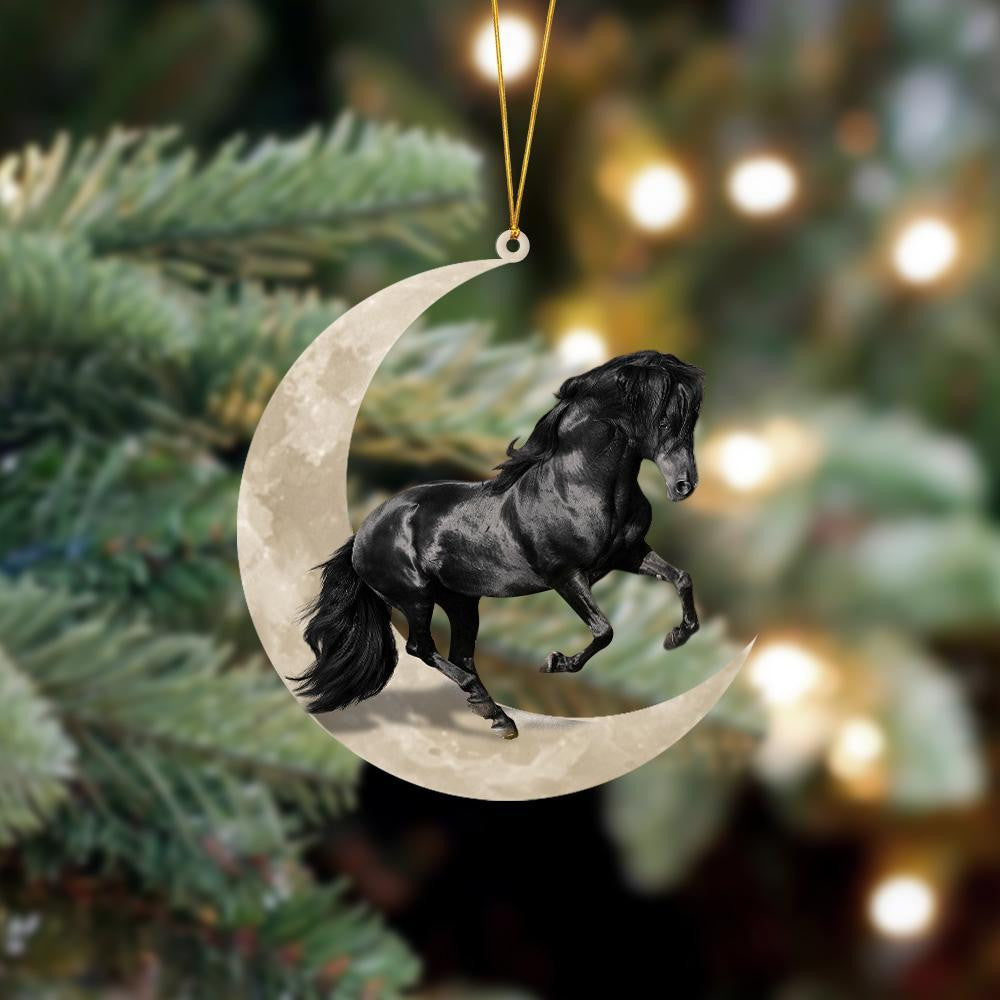 Friesian Horse Sits On The Moon Hanging Flat Acrylic Ornament