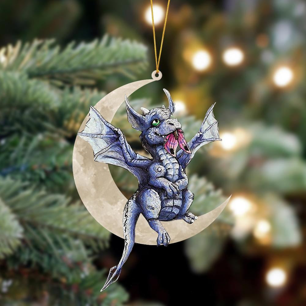 Dragon Sits On The Moon Hanging Flat Acrylic Ornament